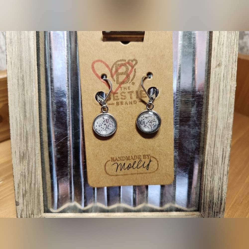 Handmade Silver in Color Full Moon Charm Dangle Drop Earrings